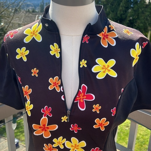 SUGOi Black & Yellow Floral Retro Bicycle Jersey Women’s Medium - Picture 3 of 10